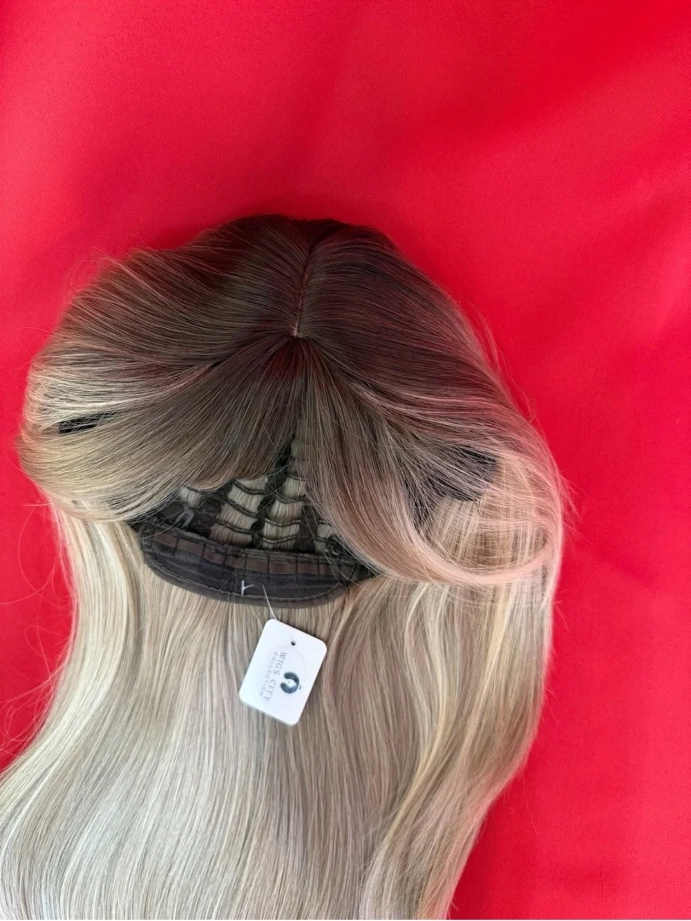 21” Human Hair Blend❤️ Blonde Darker Roots Women Wig Bangs Heat Resistant
